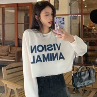 2021 spring and autumn leisure letter pullover fashion sweatshirt women korean gothic navy crop tops harajuku womens hoodies