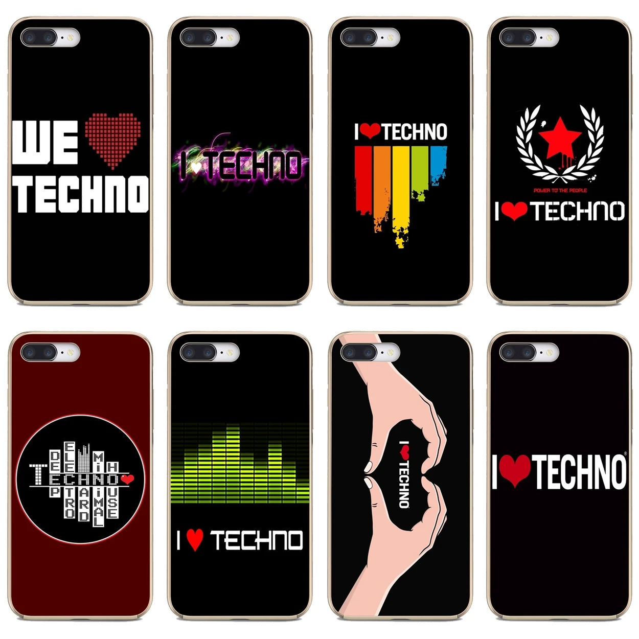 

For Apple iPhone 10 11 12 Pro Mini 4S 5S SE 5C 6 6S 7 8 X XR XS Plus Max 2020 Soft Cover Bag I-Love-Techno-technology-Music