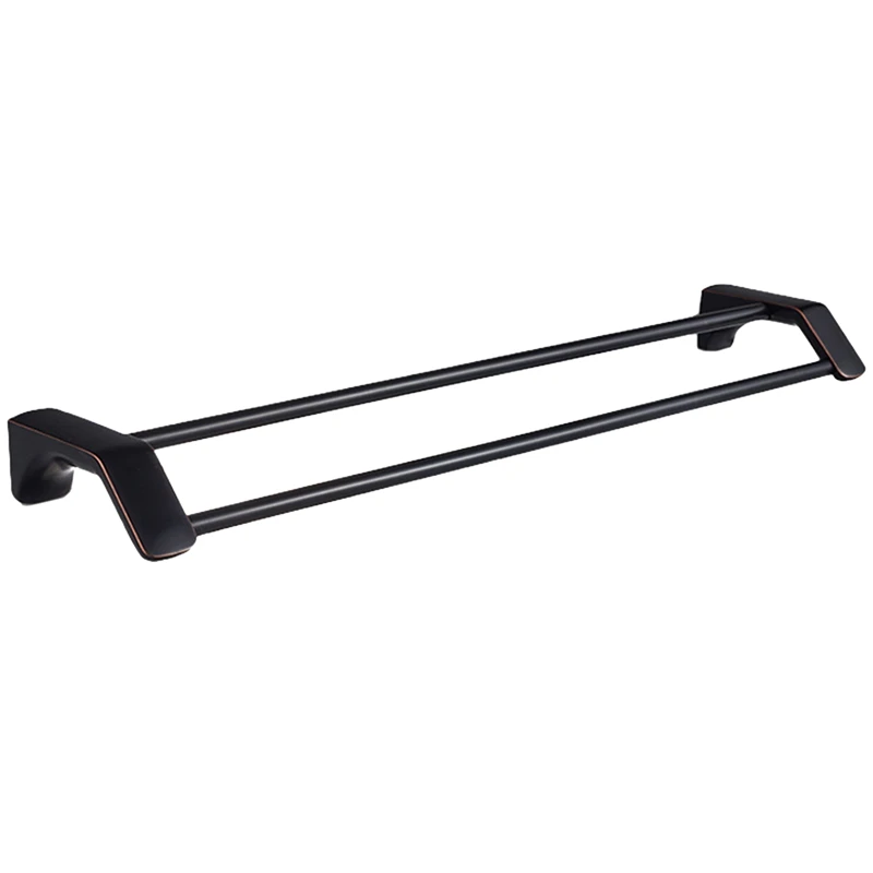 Двойная вешалка для полотенец ванной комнаты с матовым золотым краем Черная