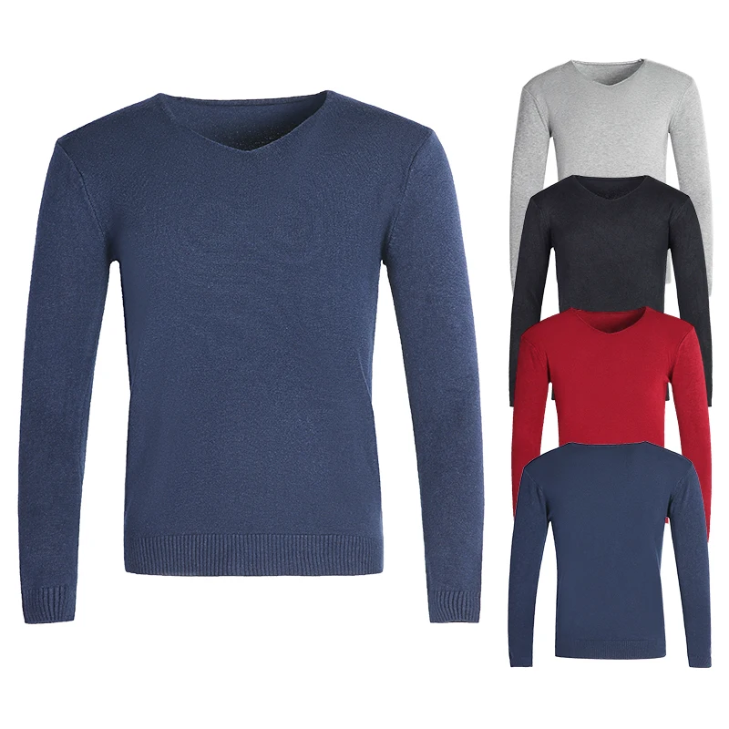 

2021 New Men 's Knitwear Solid Color and V-neck Inner Wear Sweater Boys Slim Long Sleeve Pullover Leisure Warm Sweater