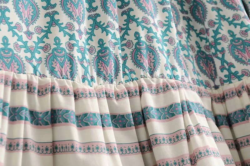Boho шикарная Женская пляжная юбка хиппи с зеленым цветочным принтом, богемная юбка с высокой эластичной талией из вискозы, трапециевидная юбка миди для женщин