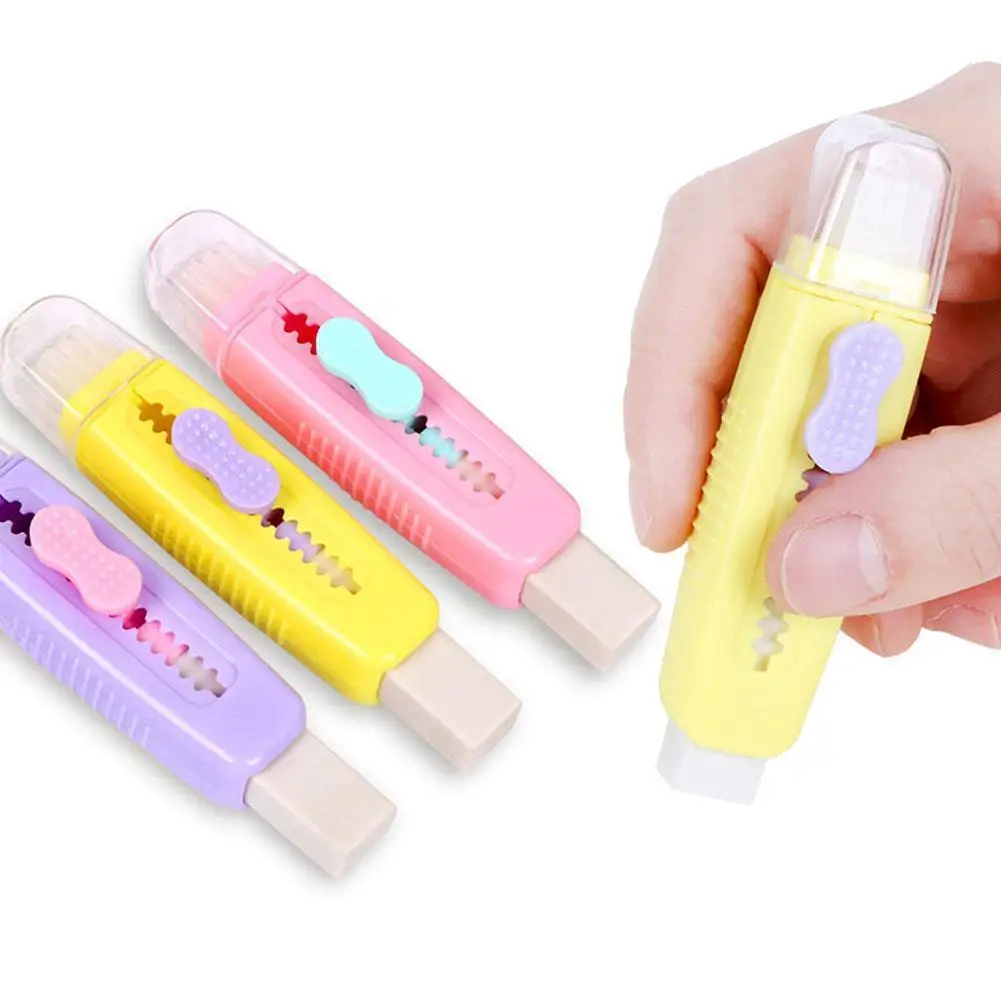 

1PC Random Color School Student Eraser Push Pull Button Type Creative Macaron Pencil Rubber For Kids Stationary Supplies