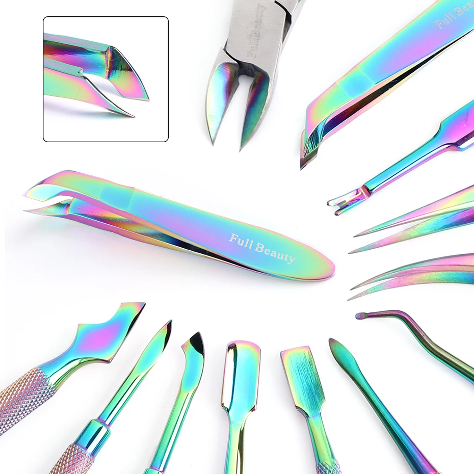 

Nail Cuticle Scissors Clippers Rainbow Steel Nippers Dead Skin Cutter Gel Nail Polish Pusher Remover Manicure Tools JI01-12/FB-1