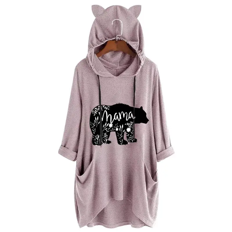 

Женская толстовка с капюшоном, с буквенным принтом медведя, осень размера плюс, свободный спортивный костюм с рукавами 2019, 3/4