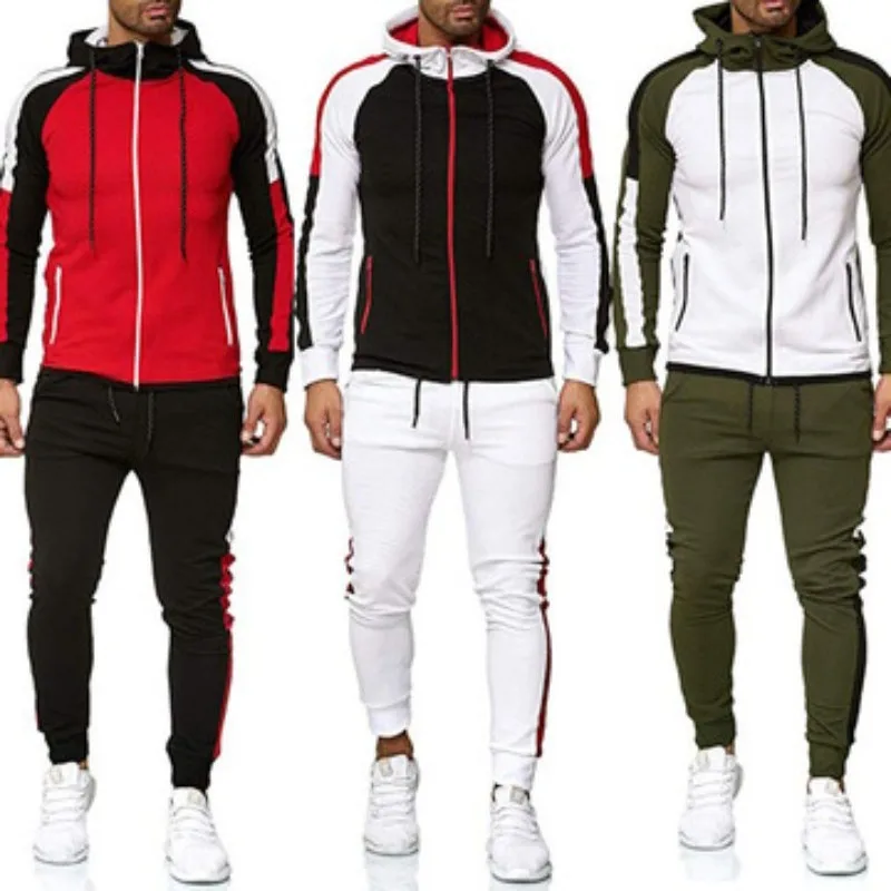 

Zogaa Sports Suit Spring And Autumn New Fashion Striped Color Matching Large Size Men's Hooded Sweater Pants Sports Suit Trend