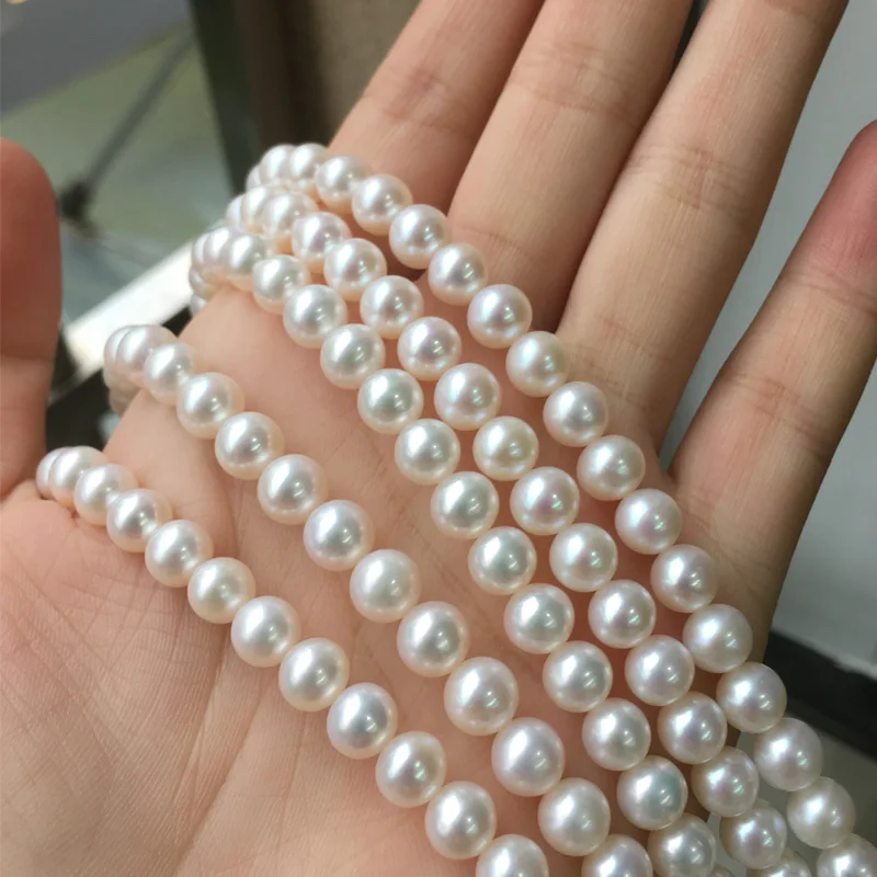vender Pérola De água Doce Colar Forma Redonda Com Tamanho 7-7.5mm Brilho Perfeito Para Joias Diy Solta Pérolas De água Doce Vertentes