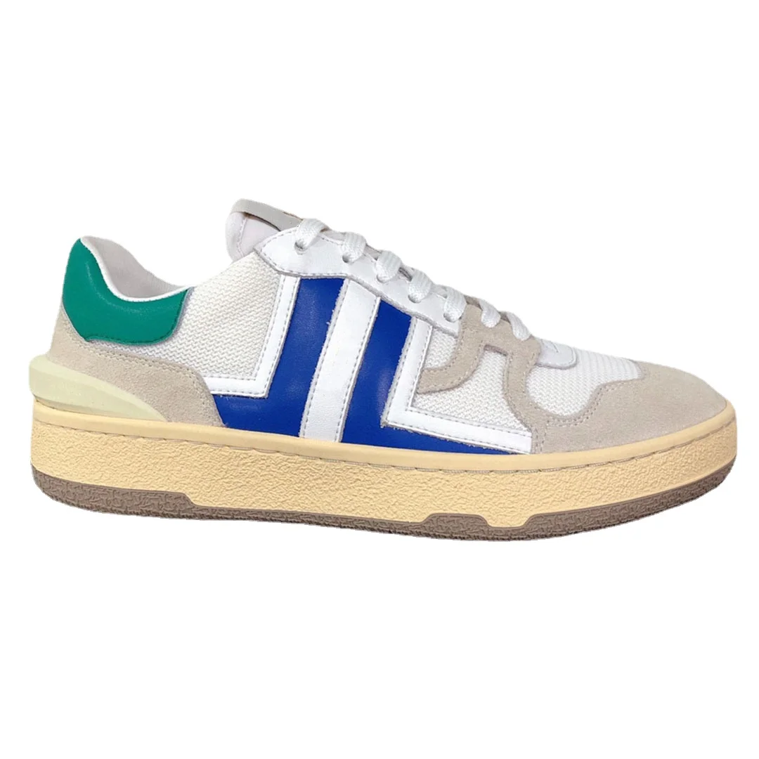 

2021 Four Seasons Fashion Men's and Women's Mesh Stitching Sneakers Leather Round Toe Lace-up Couple Casual Shoes Lolita Shoes