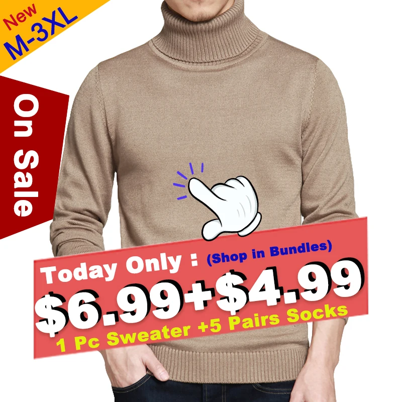 Мужская водолазка пуловер из 100% хлопка теплый свитер с высоким воротником