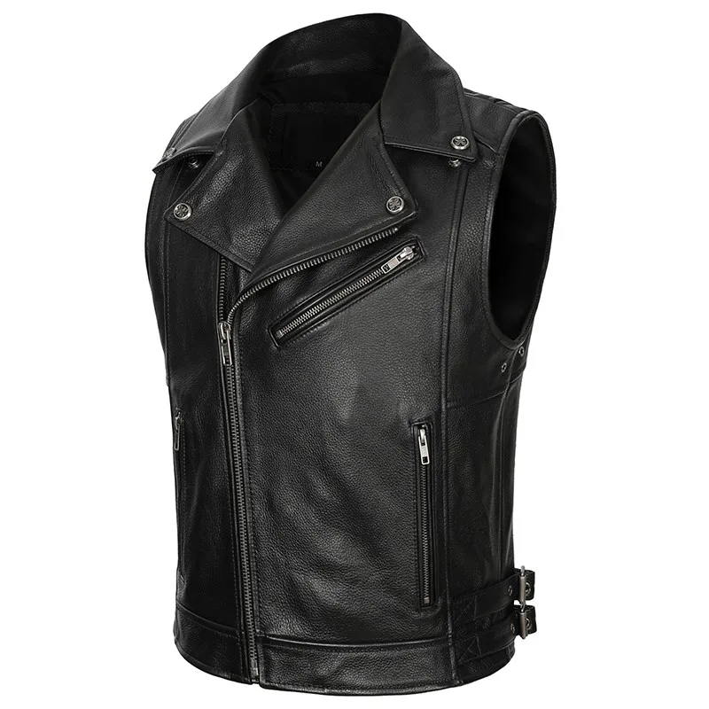 Жилет Байкерский мужской из натуральной кожи классический винтажный утепленный