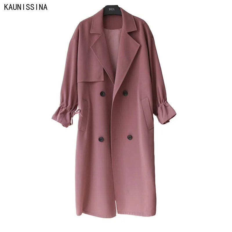 

New Autumn Winter Long Women Trench Coat Double Breasted Belted Khaki Loose Coat Lady Outerwear Fashion Sashes Windbreaker