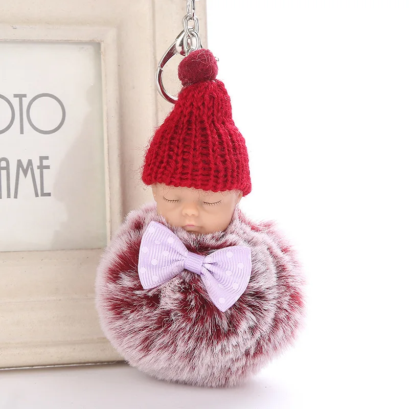 Кольцо для ключей с бантом и помпоном из искусственного кроличьего меха|Брелоки|