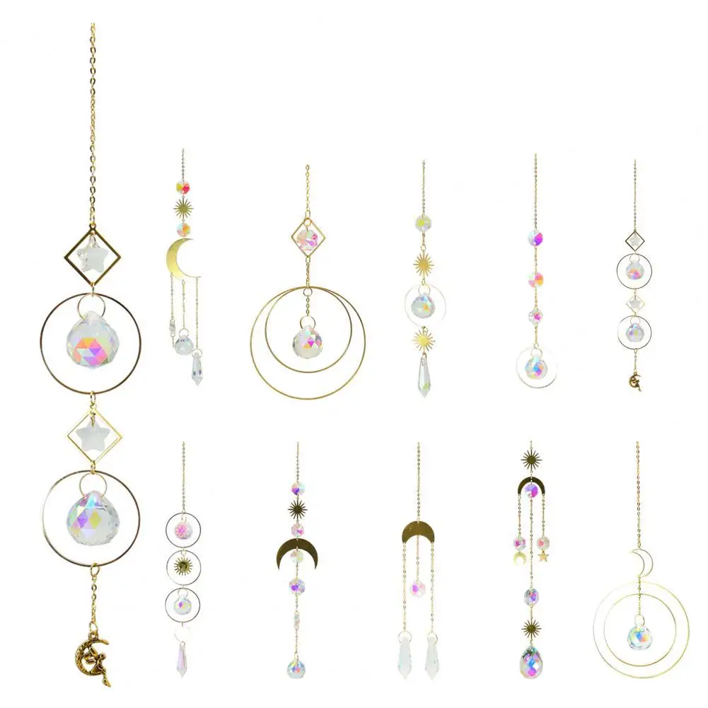 Искусственный хрустальный подвесной элемент привлекательного внешнего вида, ручной работы, ветровой колокольчик-ловец звезд, луны и солнца, подвешиваемый декор для домашнего использования.