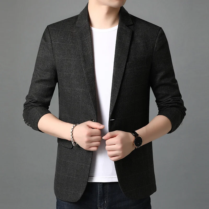 

Модный брендовый тонкий новый дизайнерский Топ, повседневная подходящая качественная клетчатая стандартная куртка для мужчин, костюм на о...