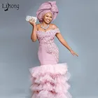 Элегантное Африканское женское платье для выпускного вечера 2021 vestidos de fiesta Aso Ebi вечерние платья с открытыми плечами и аппликацией в нигерийском Стиле Русалка