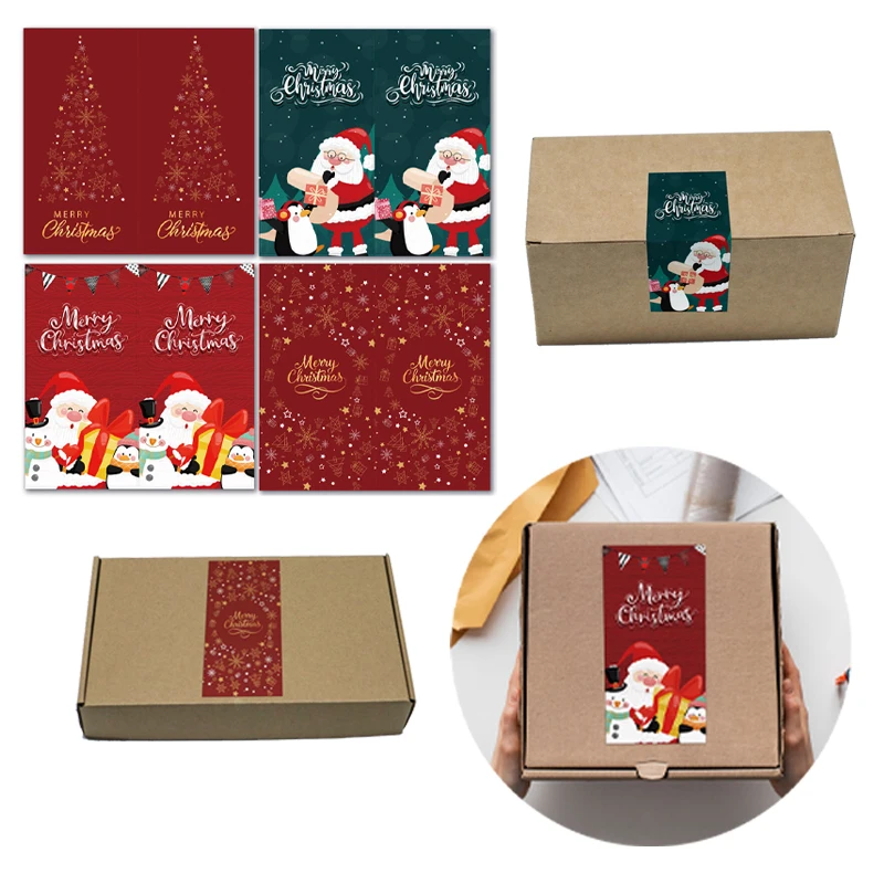 

50 Sheets/pack Rectangular Shape Merry Christmas Stickers Gift Box Sealing Sticker