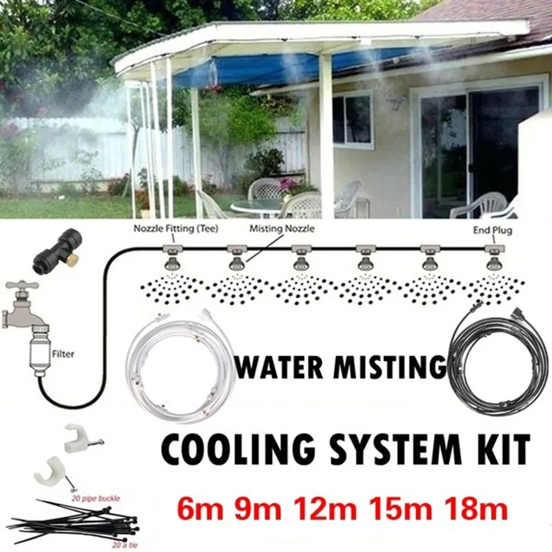 

Outdoor Misting Cooling System Kit for Greenhouse Garden Patio Waterring Irrigation Mister Line 6M-18M System Caliber Is 0.4mm