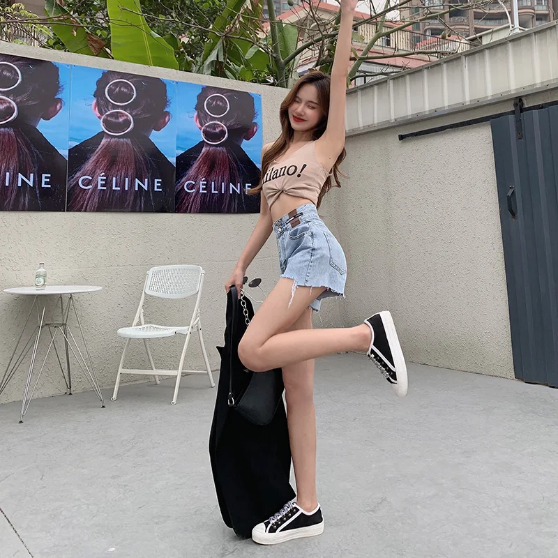 

Blue Jeans Shorts Female 2021 New Korean Version OF The Net Red High Waist Slim Straight Pants Trend