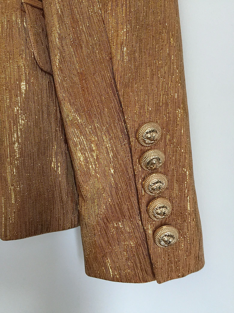 Женский блейзер с металлическими пуговицами двубортный Блейзер золотистого