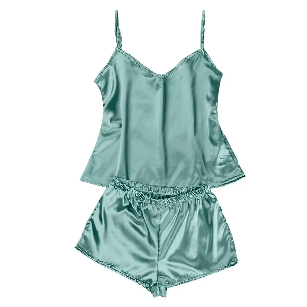 

2021 New Summer Pajamas Sexy Lingerie Sexy Cute Pajamas Set Silk Satin Sleepwear Solid Color pyjamas women pijamas pizama