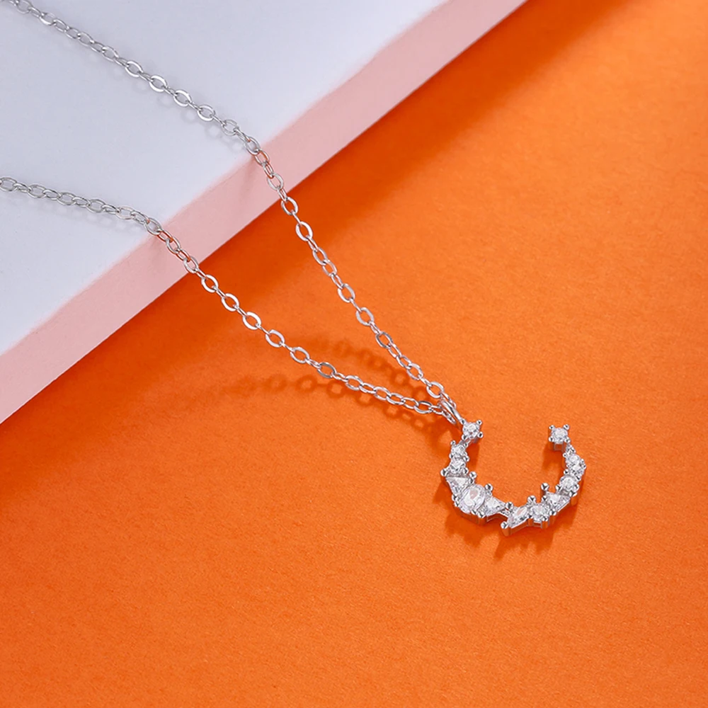 

SILVERHOO 925 Sterling Silver Necklaces Unique Moon Design Pendant Chain Women Necklace Exquisite CZ Fine Jewelry New Arrival