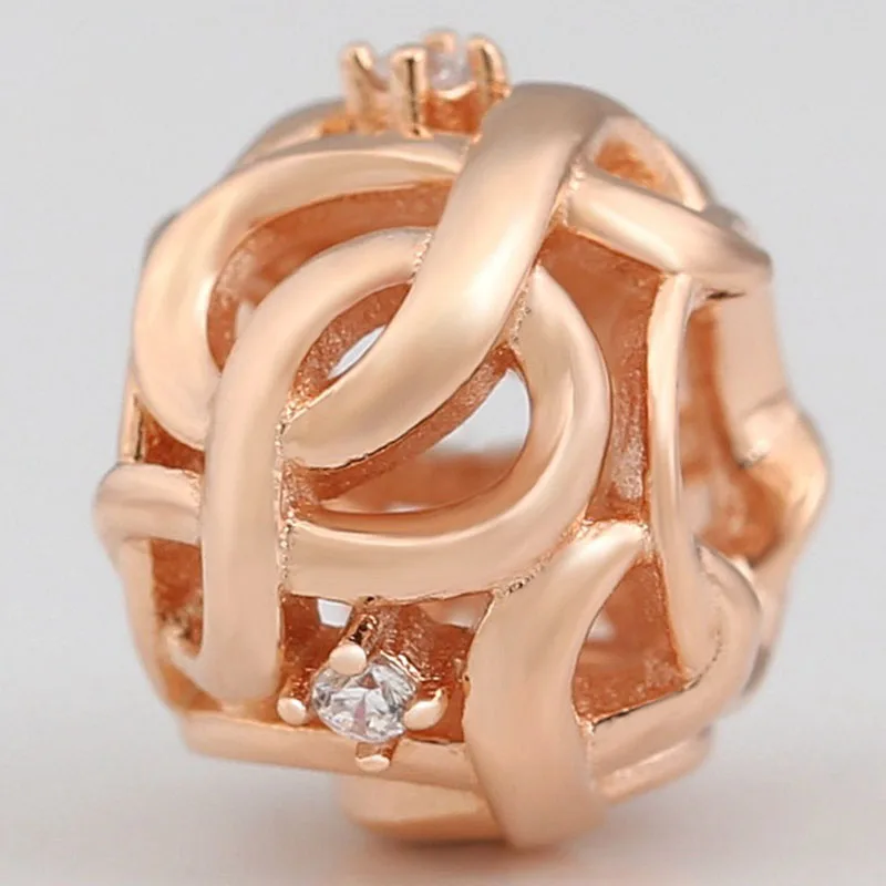 

Original 925 Sterling Silver Rose Gold Hollow Woven Pattern Eternal Symbol Beads Fit Pandora Women Bracelet Diy Jewelry