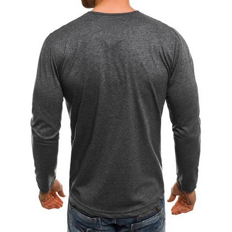 Новинка осени 2019 одноцветная футболка Хенли с длинным рукавом облегающая мягкая