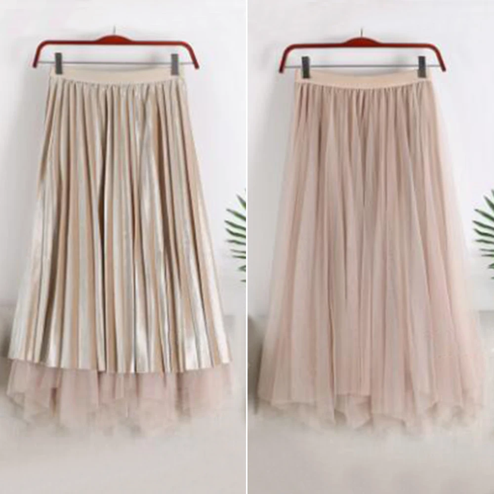 Женская плиссированная юбка макси 2 в 1 винтажная средней длины с высокой талией