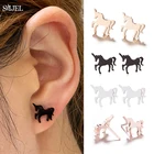 Нержавеющая сталь милый Единорог серьги-гвоздики для женщин фея с аппликацией в виде животного, лошади, серьги для девушек; Подарок на день рождения; Ювелирная Эйфелева башня, Pendientes