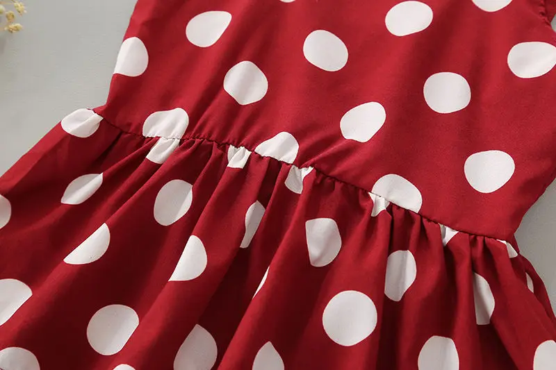

2-8Y Girl baby Summer clothes Kids Children clothing Boat neck Fashion Chiffon Polka dot Backless Slip dress + Shorts 2 pcs set