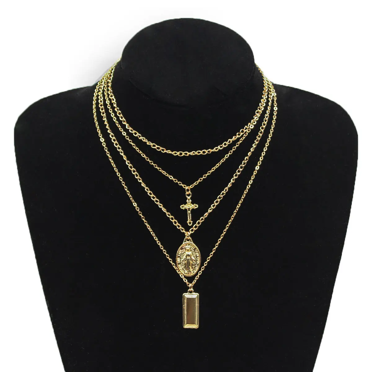 Retro Exaggerated Chain Necklace Personality Metal Cross Multilayer Pendant Necklaces for Women Fashion Neck Jewelry XL804 | Украшения и