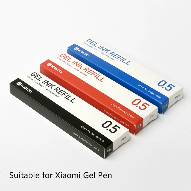 

10 шт./кор. Kaco, азиатские Сменные стержни для гелевых ручек, 0,5 мм, синие, красные, черные, темно-синие, школьные принадлежности