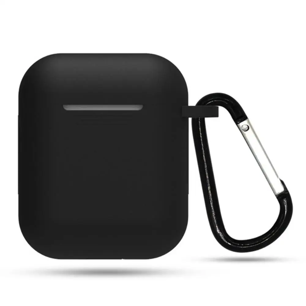 LOVERONY, чистый цвет, Bluetooth наушники, силиконовый чехол для Air Pods 2 1, гарнитура, защитная крышка, Fundas, брелок, Air pods Coque - Цвет: WH-BLACK