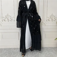 ramadan open abaya dubai turkey chiffon muslim hijab dress flaresleeve sequin eid abayas for women islam clothing djellaba femme
