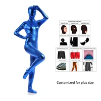 2021 free shipping shiny lycra spandex shiny lake blue womens unitard catsuits metallic footed zipper zentai bodysuit