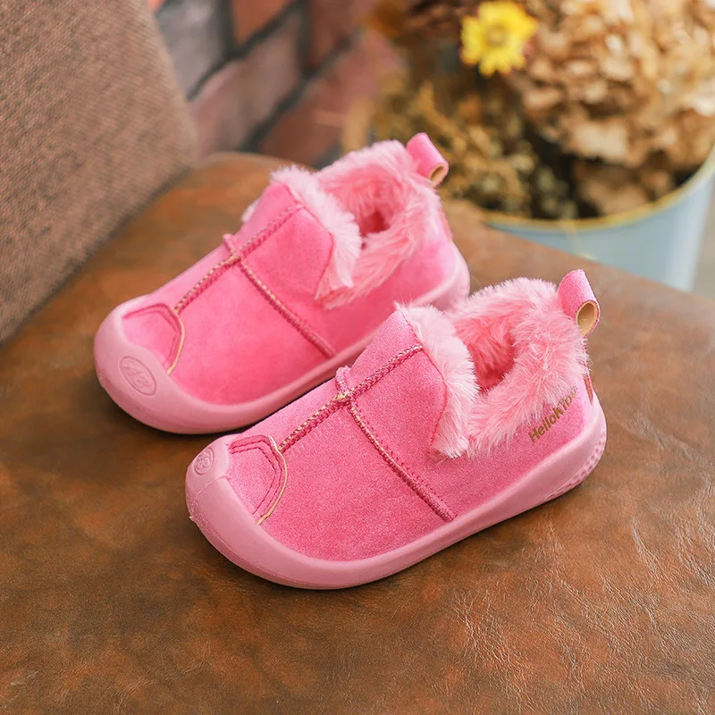 winter plush warm Moccasin first walkers prewalkers school student soft sole pink Baby Shoes hot sale Toddler red large plus big size17-26 Unisex
