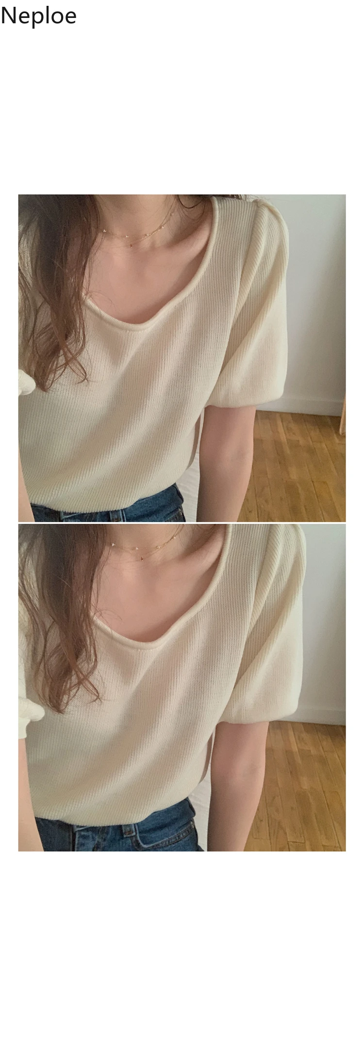Футболка Neploe Женская трикотажная однотонный топ с круглым вырезом и коротким