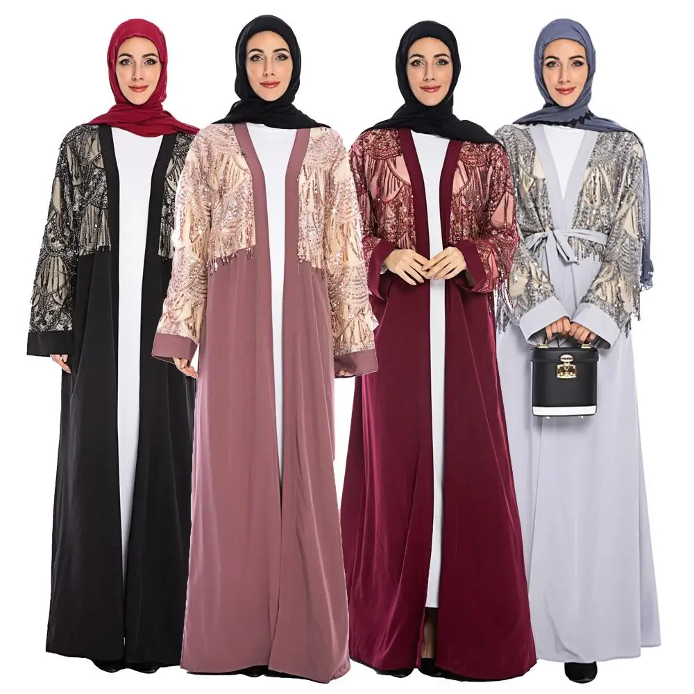 Платье-кимоно женское, с блестками, длинное, в стиле мусульман джилбаб, Дубай, платье-кафтан