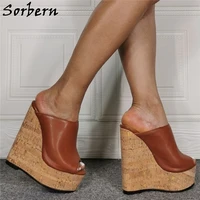 sorbern hot wedge mules slipper women platform comfortable spring style ladies slides custom multi colors brown wedges big size