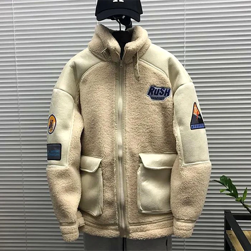 

New Turtleneck Lambswool Moto Biker Punk Jackets for Women Patchwork Leather Thick Winter Coats Oversized Plus Size Vintage Y2K