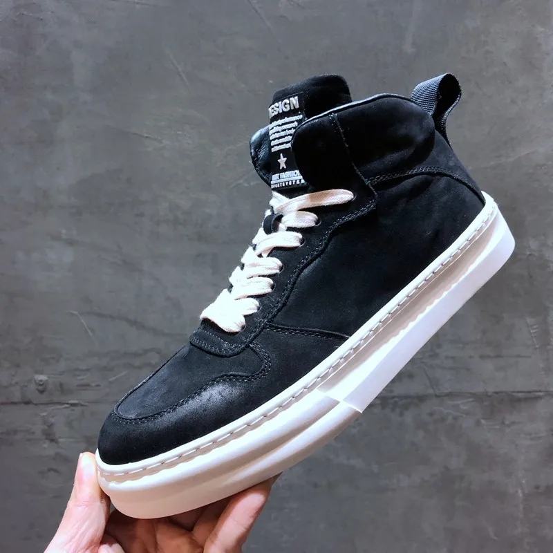 Кеды мужские высокие на толстой платформе повседневные кроссовки из натуральной