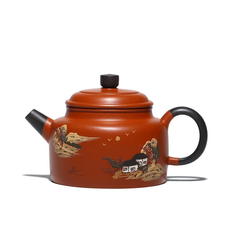 

Yixing Zisha teapot Dezhong Jiangnan teapot yuzhongsha tea set gift raw mineral vermilion clay Hand Carved