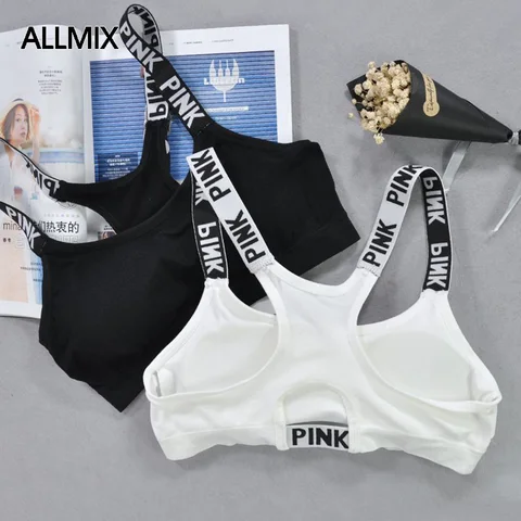 ALLMIX PINK Women's Letter Push Up Cotton Bras Fitness Sexy Women's Bralette Sports Top Comfort Woman Underwear Lingerie Bras