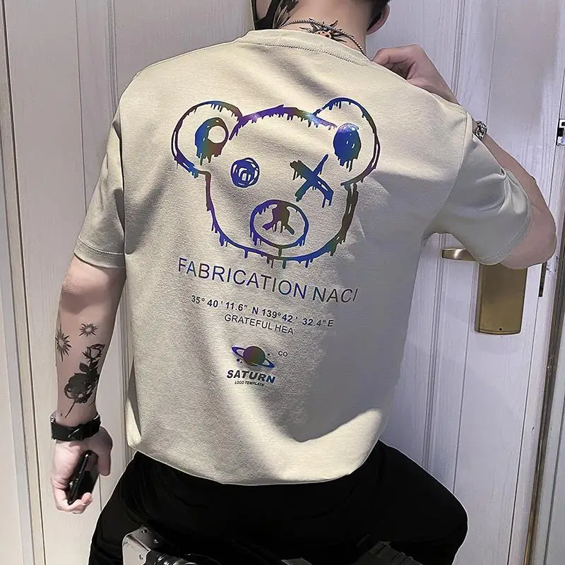 

100% cotton bright face short sleeve T-shirt men's summer new Korean wind trend simple Joker half sleeve T-shirt jacket men's T