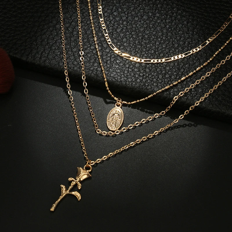 Богемное Ретро розовое ожерелье чокер для женщин модное женское многослойное