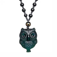 natural rainbow obsidian owl necklace amulet pendant with adjustable for women and men
