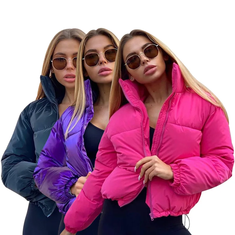 

INS Style Women Winter Stand Collar Bread Coats Zipper Full Sleeve Fashion Pure Color Drawstring Casual Keep Warm Cotton Clothes