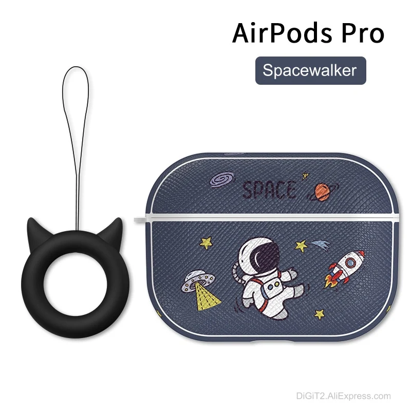 

Чехол AirPods для AirPods Pro или AirPods1/2, силиконовый кожаный чехол с рисунком/астронавт, космос, прогулка, черный мультяшный милый крутой чехол
