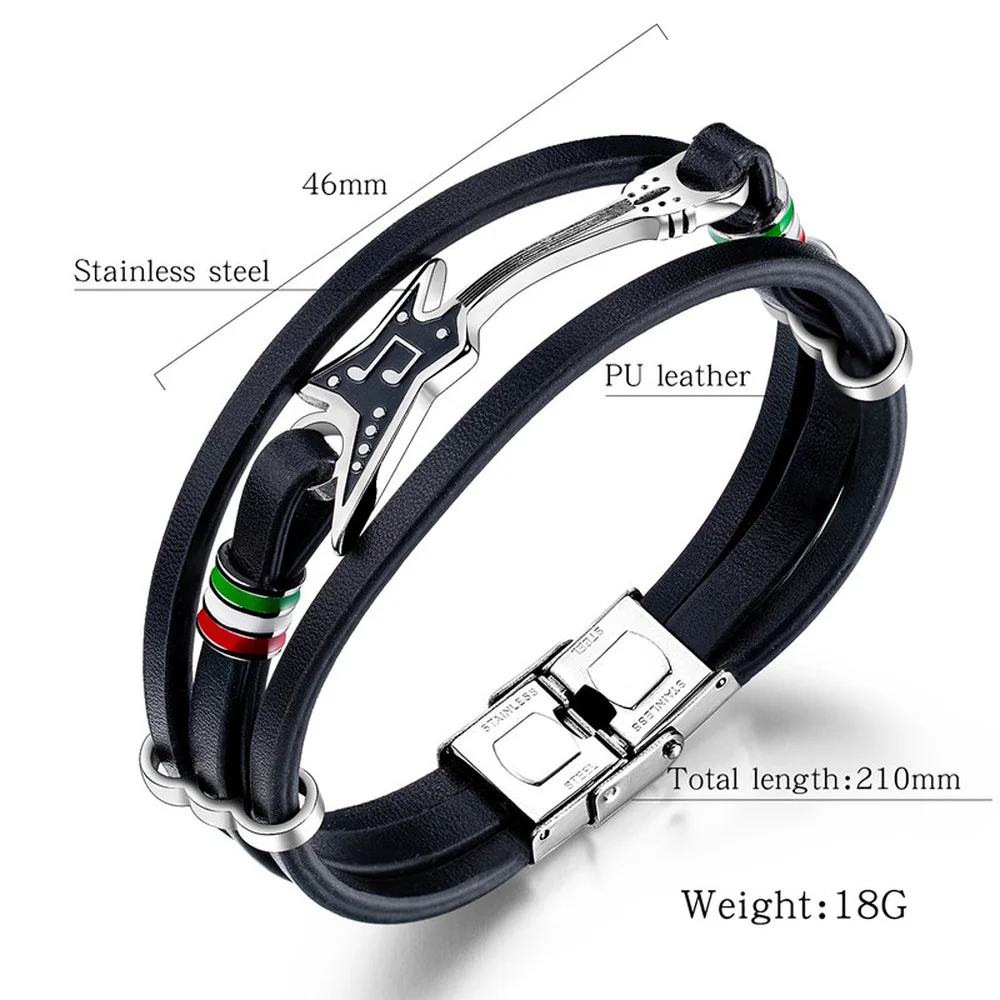 

Musical Instrument Multilayer Bracelet Men Casual Fashion Braided Leather Bracelets for Womens Guitar Cuff Strap Rope Bangle New