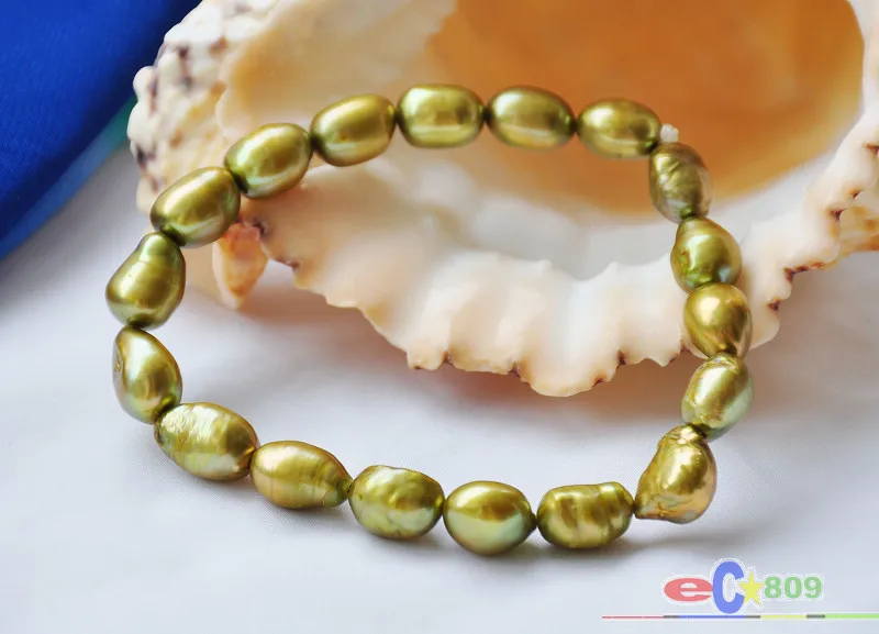 P5193 эластичный браслет из пресноводного жемчуга в стиле барокко 8 дюймов 9 мм |