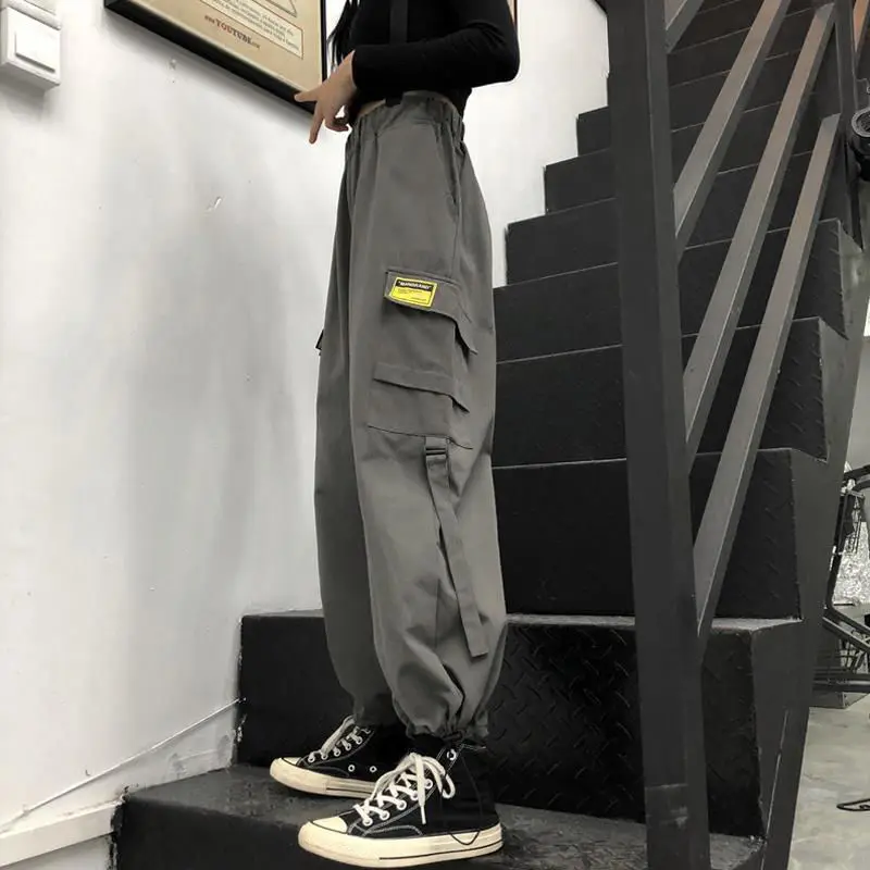

Gothic Techwear Women Cargo Pants Hippie Streetwear Black Jogging Wide Leg Trousers for Female 2021 Korean Fashion Hip Hop